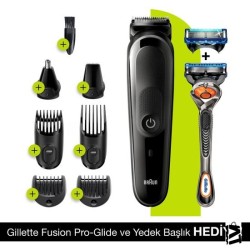 Braun MGK 5260 Şarjlı Erkek Bakım Kiti 8in1 Kablosuz Şekillendirici - Siyah/Mavi + Gillette Fusion ProGlide