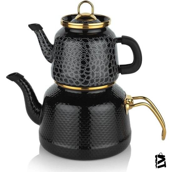 Schafer Glaze 4 Parça Alt üst Emaye çaydanlık Takımı Siyah - Elden Taksitle Sözleşmeli Senetli Alışveriş