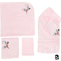 Özdilek Minnie Mouse Nakışlı Bambu Bebek Bornoz Seti Pembe