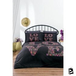 Özdilek Love Bouquet Siyah Çift Kişilik Nevresim Takımı