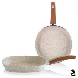 Schafer Dark Storm Granit Grill Tava Seti 28 cm Kare-26 cm Tava Krem