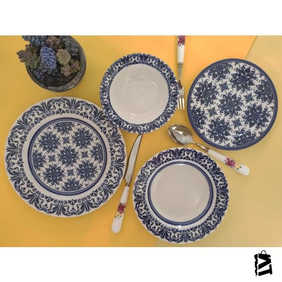 Biev Blue Floral 24 Parça Yemek Takımı - Elden Taksitle Sözleşmeli Senetli Alışveriş